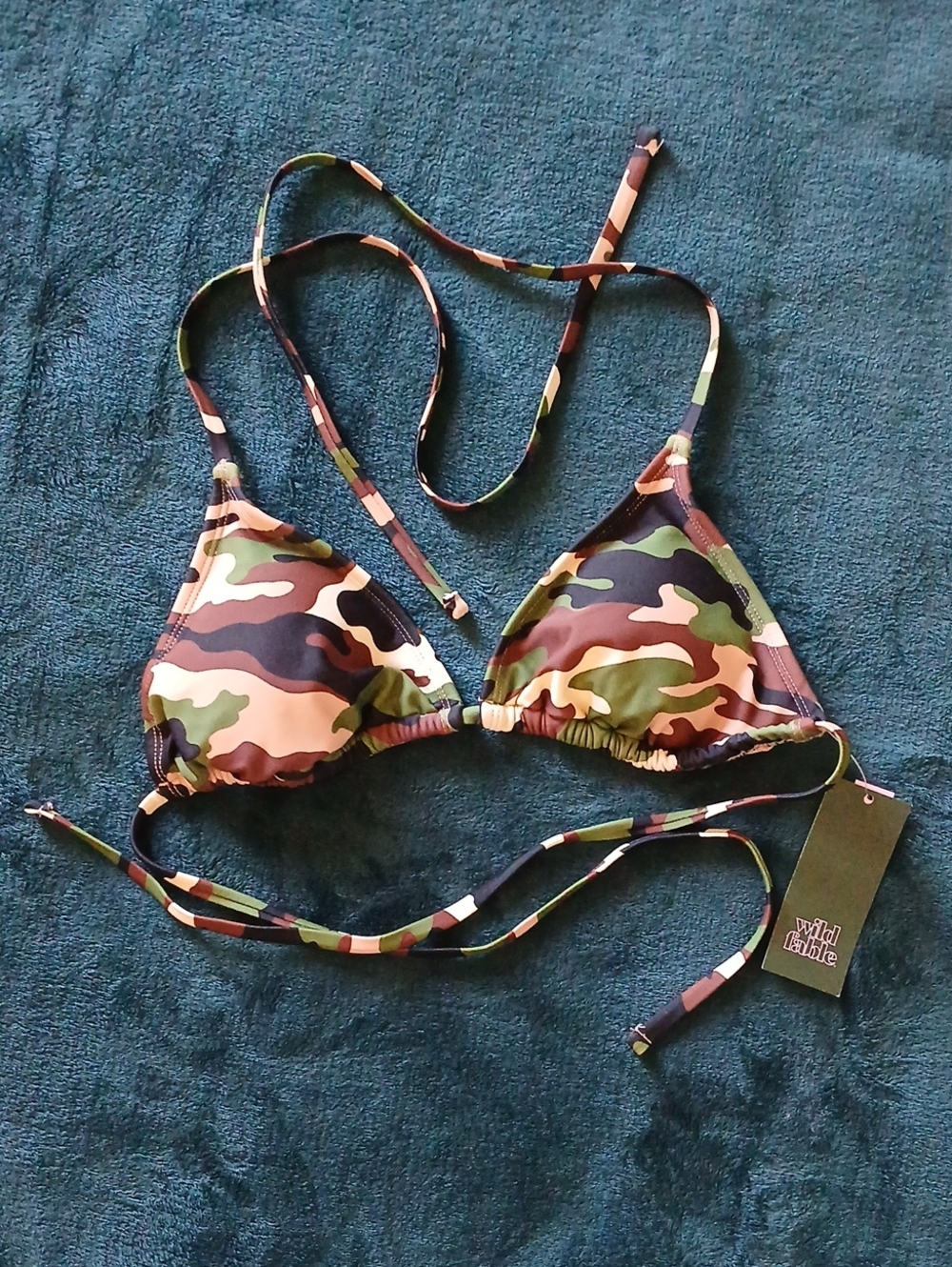 wild fable Camo Triangle Bikini Top - Green, Brown, Black